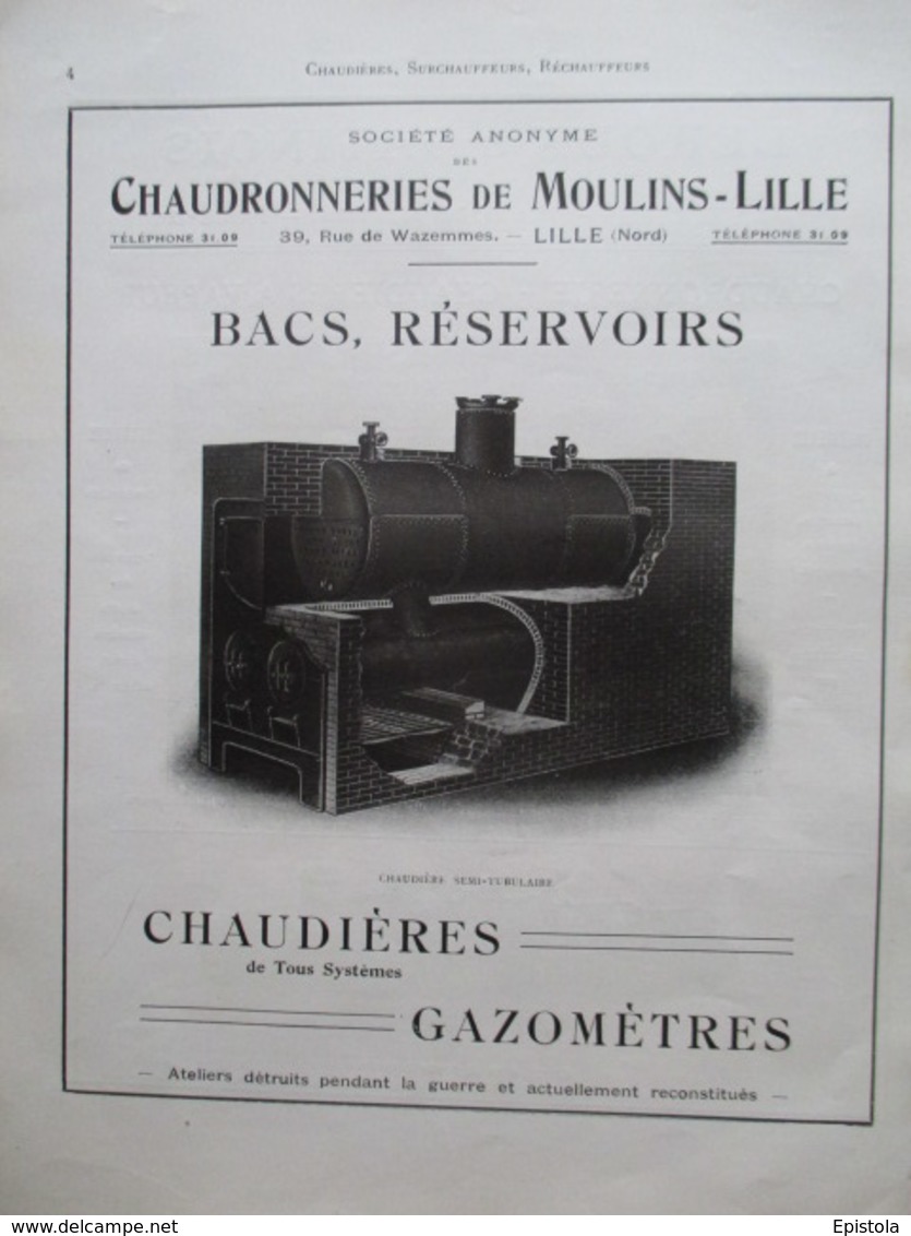 CHAUDIERE SEMI TUBULAIRE  Chaudronnerie De Moulins - Page De 1925 Catalogue Sciences & Tech. (Dims. Standard 22 X 30 Cm) - Maschinen