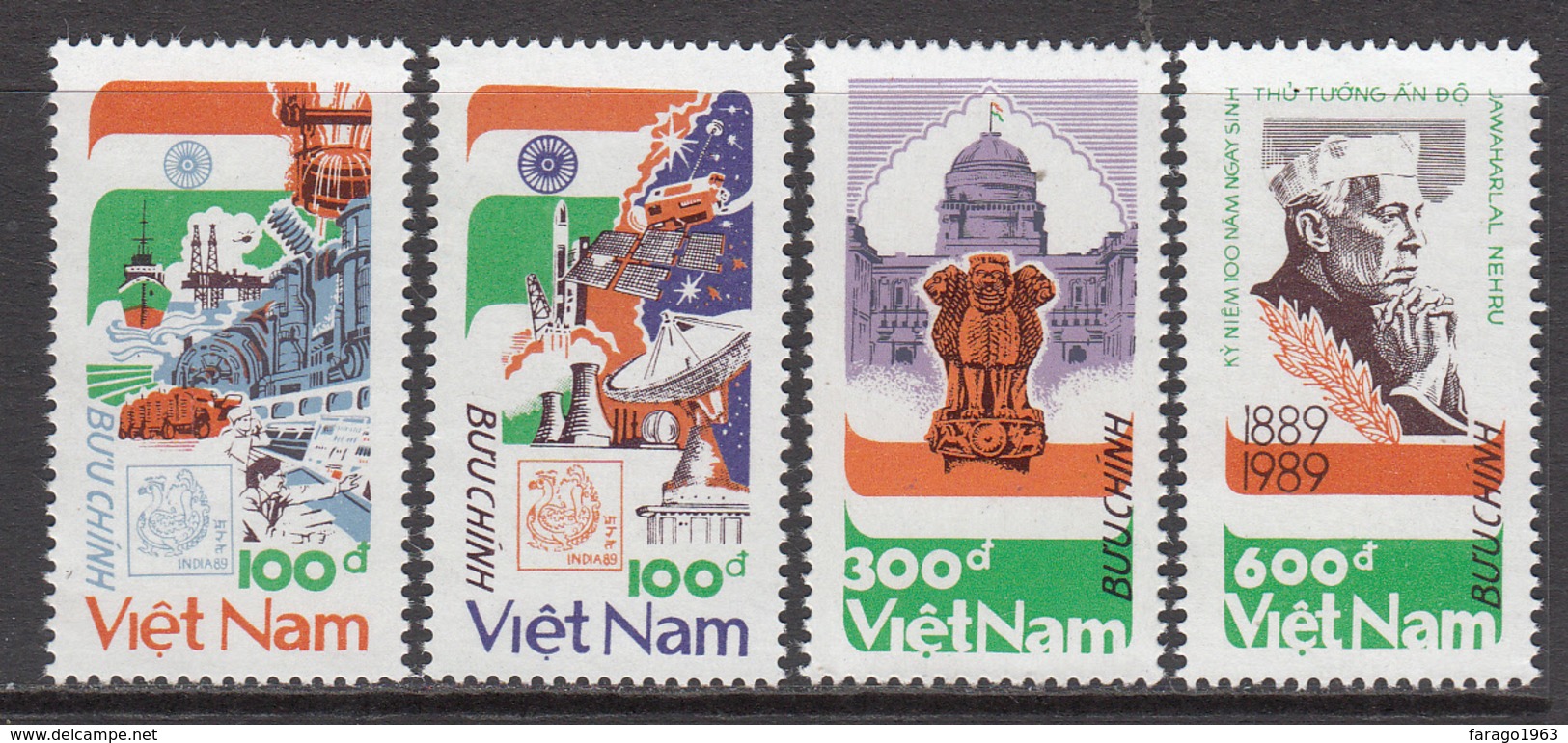 1989 Vietnam India Stamp Exhibition Complete Set Of 4 MNH - Vietnam