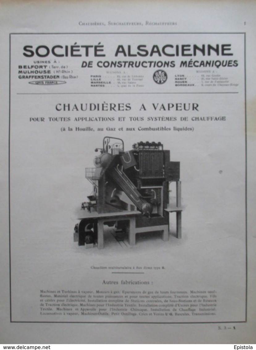 CHAUDIERE Multitubulaire Ste Alsacienne Belfort   -  Page De 1925 Catalogue Sciences & Tech. (Dims. Standard 22 X 30 Cm) - Machines