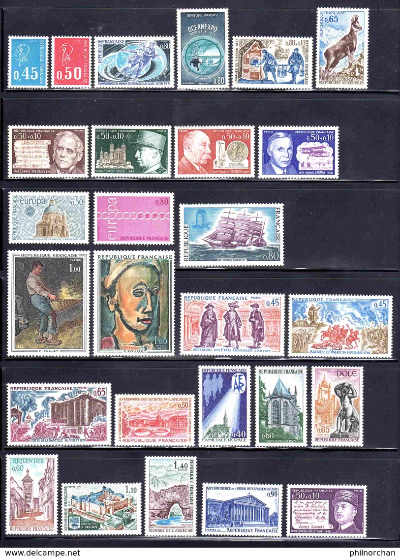 France 1971 Année Complète Neuve**   TB  Ex. N°1        5,50 €  (cote 29 €   39 Valeurs) - 1970-1979