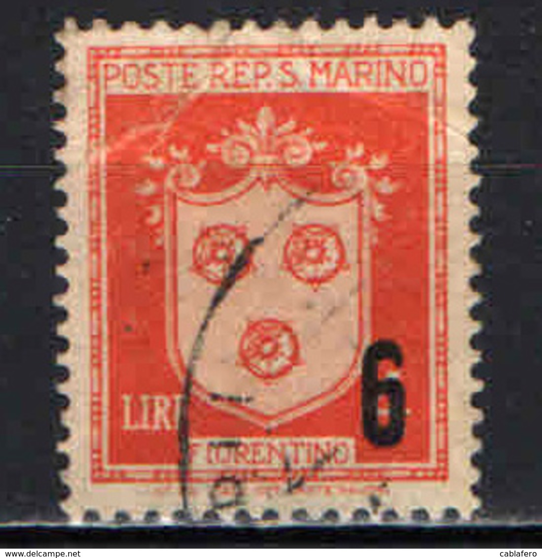 SAN MARINO - 1947 - STEMMA DI FIORENTINO CON SOVRASTAMPA - OVERPRINTED - USATO - Usados