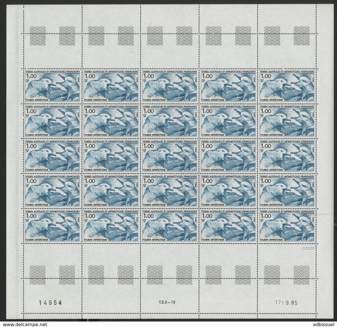 TAAF COTE 78,75 € N° 115 à 117 MNH ** 3 FEUILLES DE 25 EXEMPLAIRES. FAUNE ANTARCTIQUE. TB - Andere & Zonder Classificatie