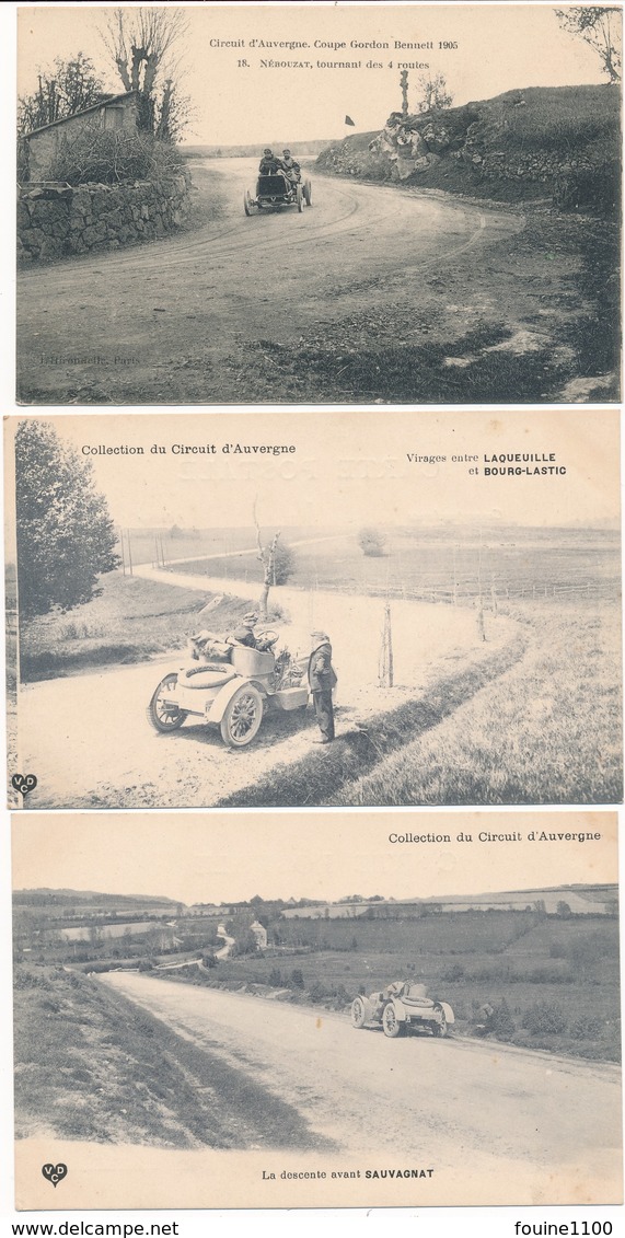 Lot De 3 Cartes Collection Du Circuit D'auvergne ( Course Automobile ) Laqueuille Bourg Lastic Sauvagnat Nébouzat 1905 - Autres & Non Classés