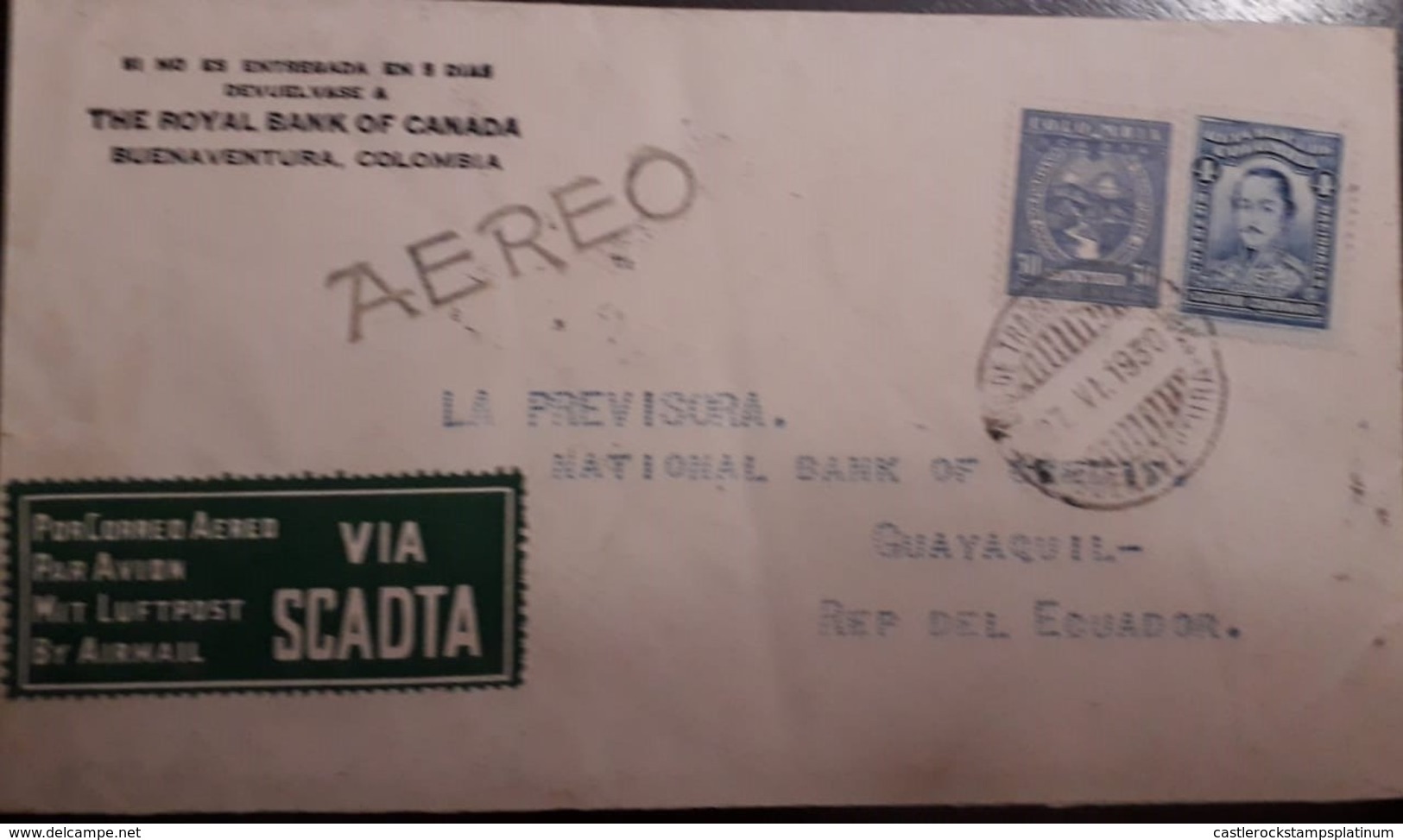 O) 1930 COLOMBIA, SANTANDER, MAGDALENA RIVER AND TOLIMA VOLCANO -SCADTA - MIT LUFTPOST AIRMAIL, THE ROYAL BANK OF CANADA - Colombia