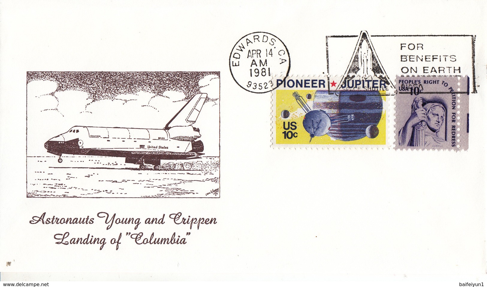 1981 USA  Space Shuttle Columbia STS-1 Landing Commemorative Cover - North  America