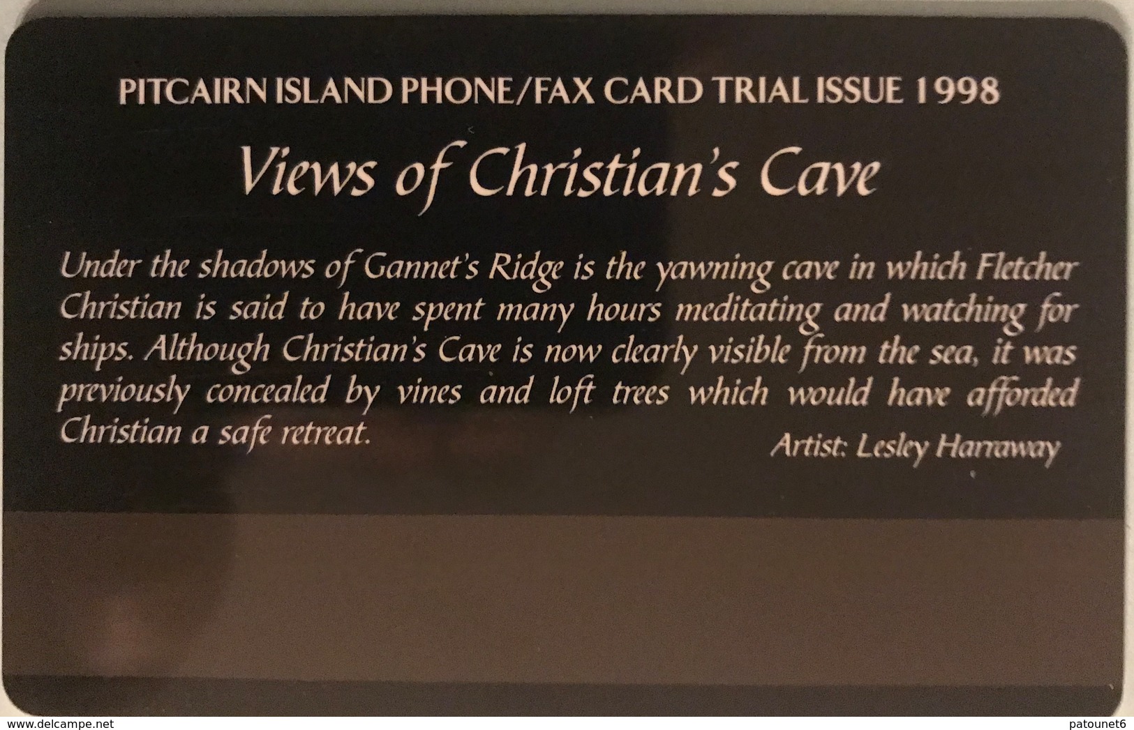 PITCAIRN ISLAND  -  Phonecard  -  Views Of Christian's Cave "  -  $50.00 - Pitcairneilanden