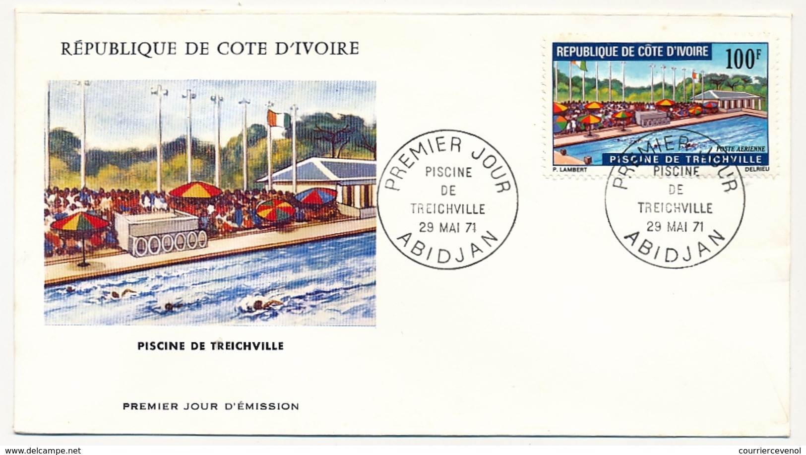 Côte D'Ivoire => Enveloppe FDC - 100f Piscine De Treichville - ABIDJAN - 29 Mai 1971 - Côte D'Ivoire (1960-...)
