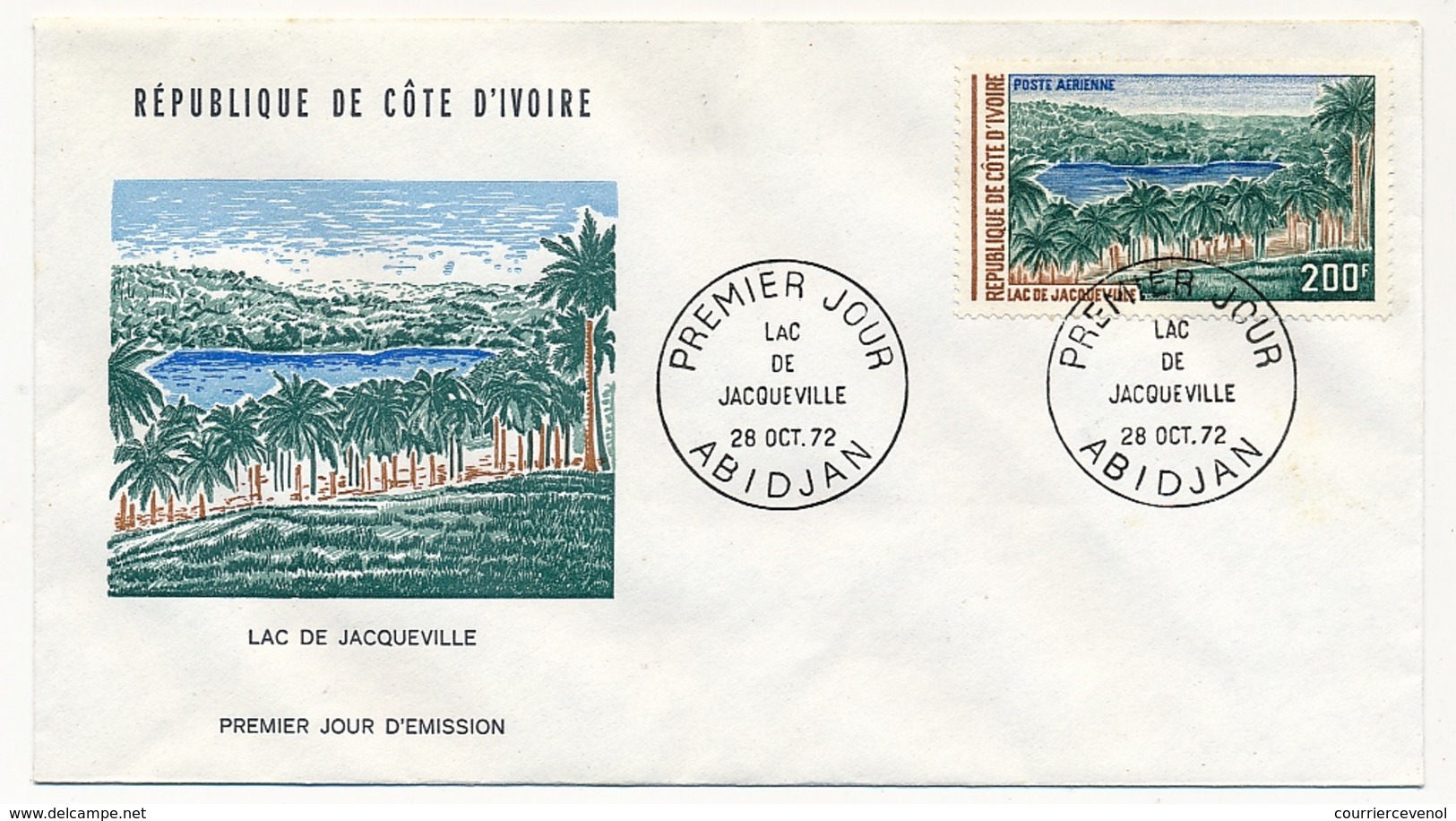 Côte D'Ivoire => Enveloppe FDC - 200f Lac De Jacqueville - ABIDJAN - 28 Octobre 1972 - Côte D'Ivoire (1960-...)