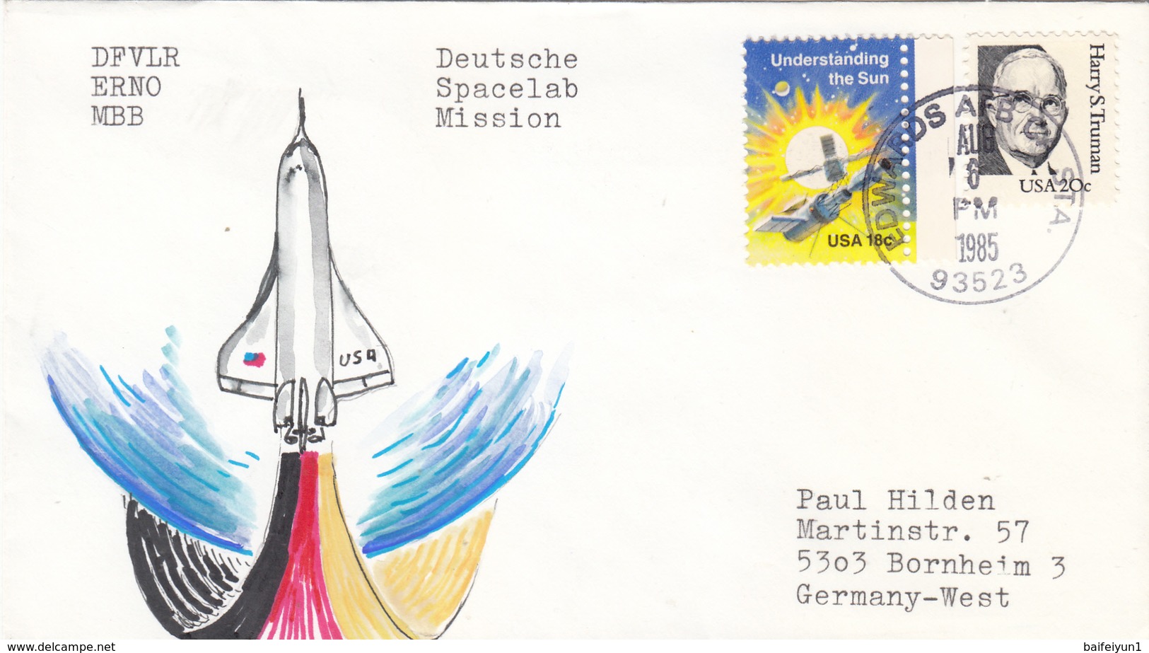 1985 USA  Space Shuttle Challenger STS-51F Landing And Spacelab-2 Commemorative Cover - North  America