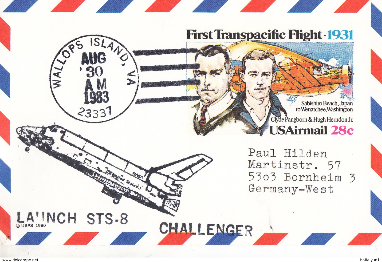 1983 USA  Space Shuttle Challenger STS-8 Launch  Commemorative Cover - North  America