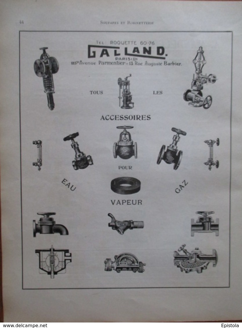 ROBINETTERIE Accessoires  Ets Galland -  Page De 1925 Catalogue Sciences & Tech. (Dims. Standard 22 X 30 Cm) - Andere Geräte