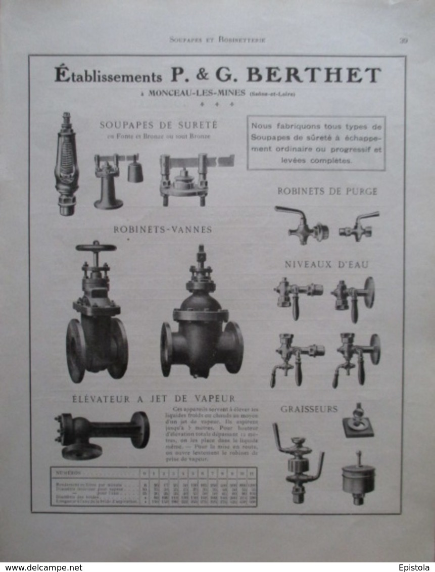 ROBINET A SOUPAPE  Berthet à Montceau Les Mines -  Page De 1925 Catalogue Sciences & Tech. (Dims. Standard 22 X 30 Cm) - Other Apparatus