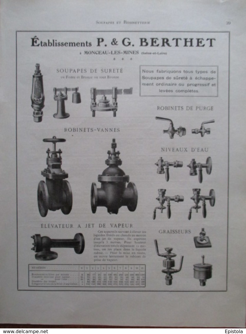 ROBINET A SOUPAPE  Berthet à Montceau Les Mines -  Page De 1925 Catalogue Sciences & Tech. (Dims. Standard 22 X 30 Cm) - Machines