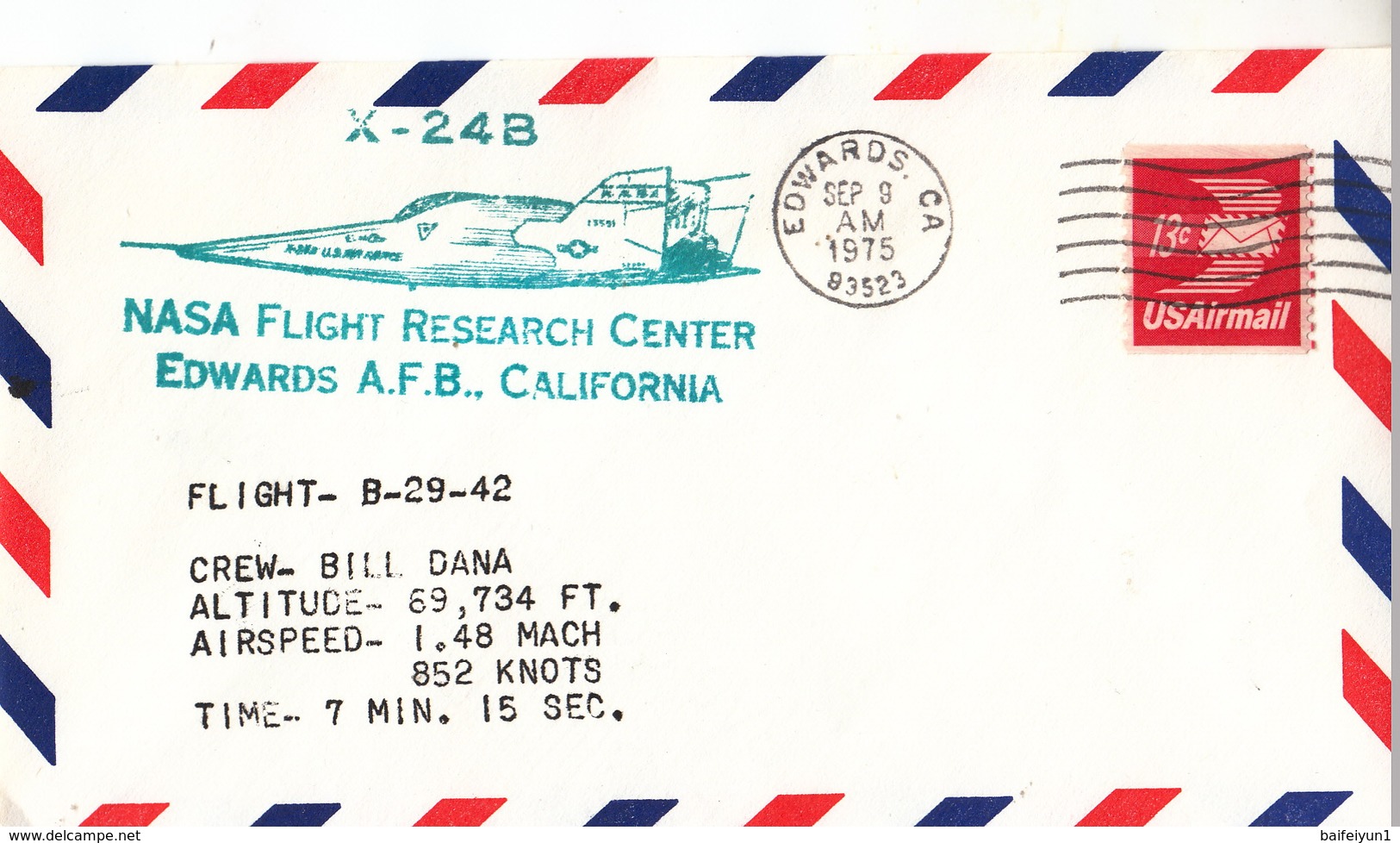USA 1975  NASA Flight Research Center  Flight X-24B  Flight B-29-42 Commemorative Cover - North  America