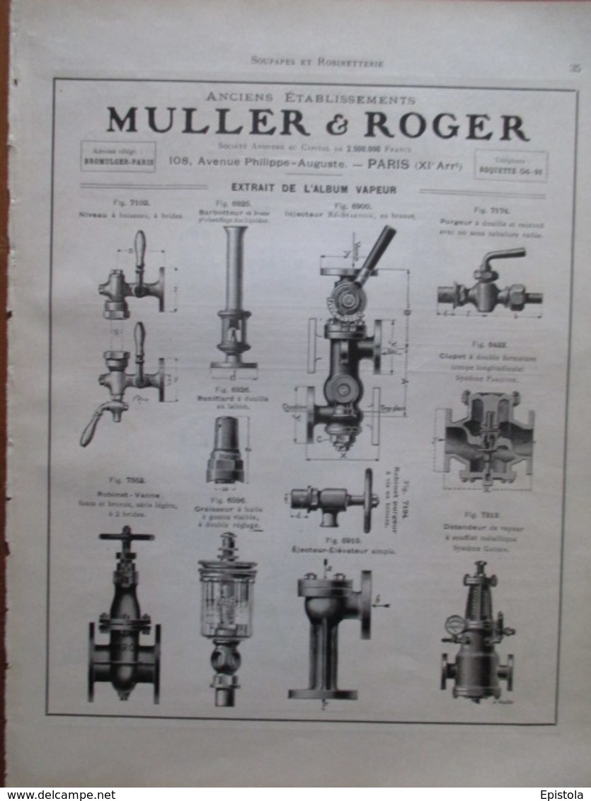 ROBINETTERIE VAPEUR  Muller & Roger  -  Page De 1925 Catalogue Sciences & Tech. (Dims. Standard 22 X 30 Cm) - Autres Appareils