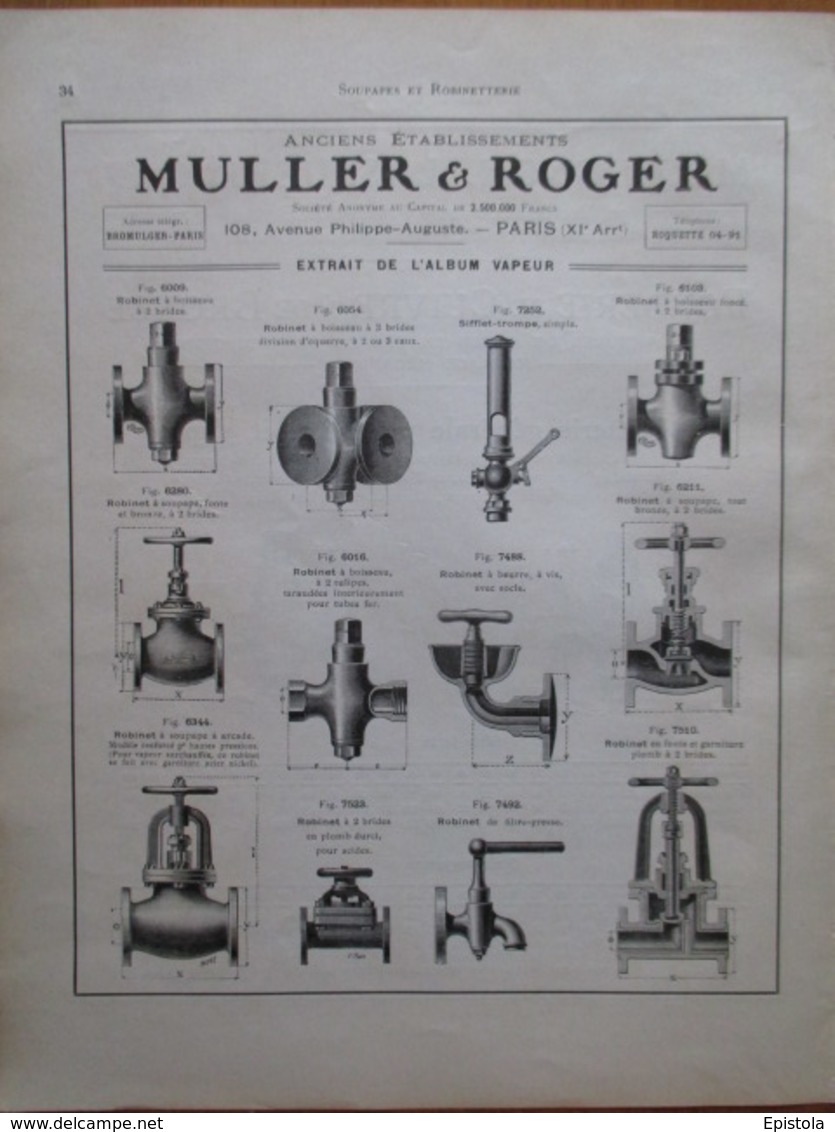 ROBINETTERIE VAPEUR  Muller & Roger  -  Page De 1925 Catalogue Sciences & Tech. (Dims. Standard 22 X 30 Cm) - Autres Appareils