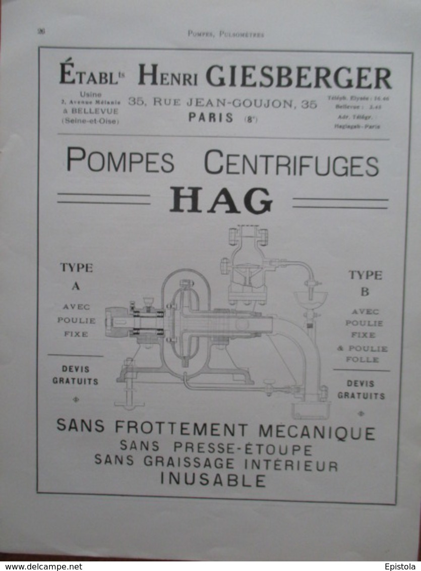 Machine PLan De POMPE INDUSTRIELLE Ets GIESBERGER -  Page De 1925 Catalogue Sciences & Tech. (Dims. Standard 22 X 30 Cm) - Maschinen