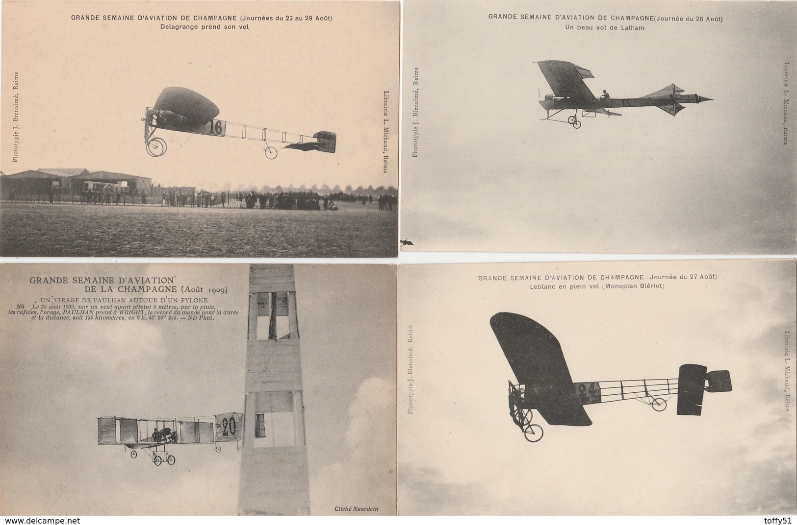 4 CPA:GRANDE SEMAINE DE L'AVIATION DE CHAMPAGNE AVIATEUR "LATHAM..DELAGRANGE..PAULHAN..LEBLANC" - Aviateurs