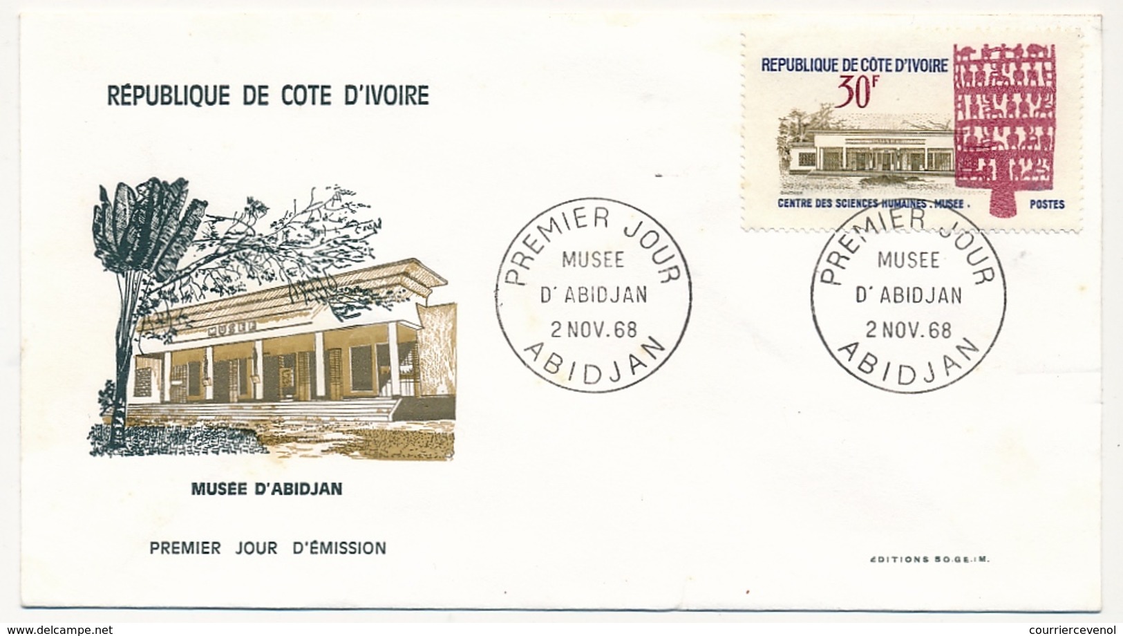 Côte D'Ivoire => Enveloppe FDC - 30f Musée D'Abidjan - ABIDJAN - 2 Nov 1968 - Ivory Coast (1960-...)