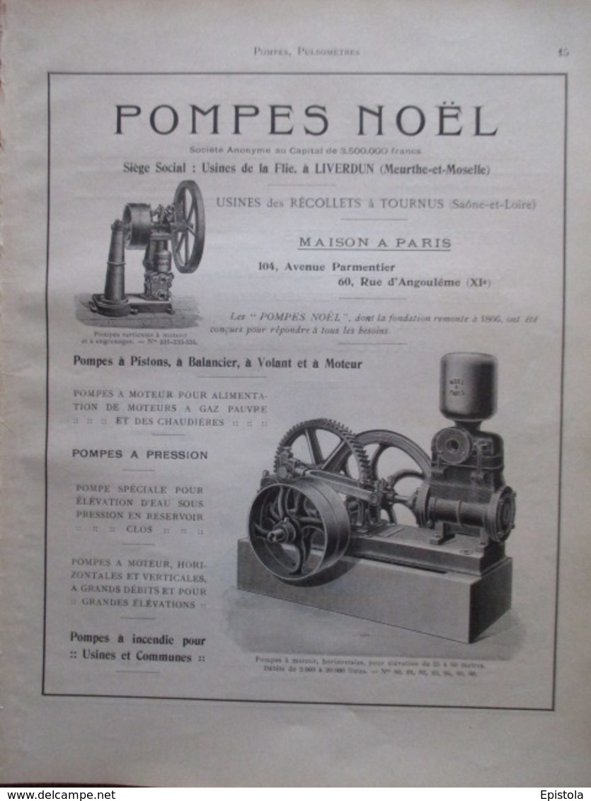 POMPE A PISTON Noel   Usine De La Flie à LIVERDUN -  Page De 1925 Catalogue Sciences & Tech. (Dims. Standard 22 X 30 Cm) - Machines