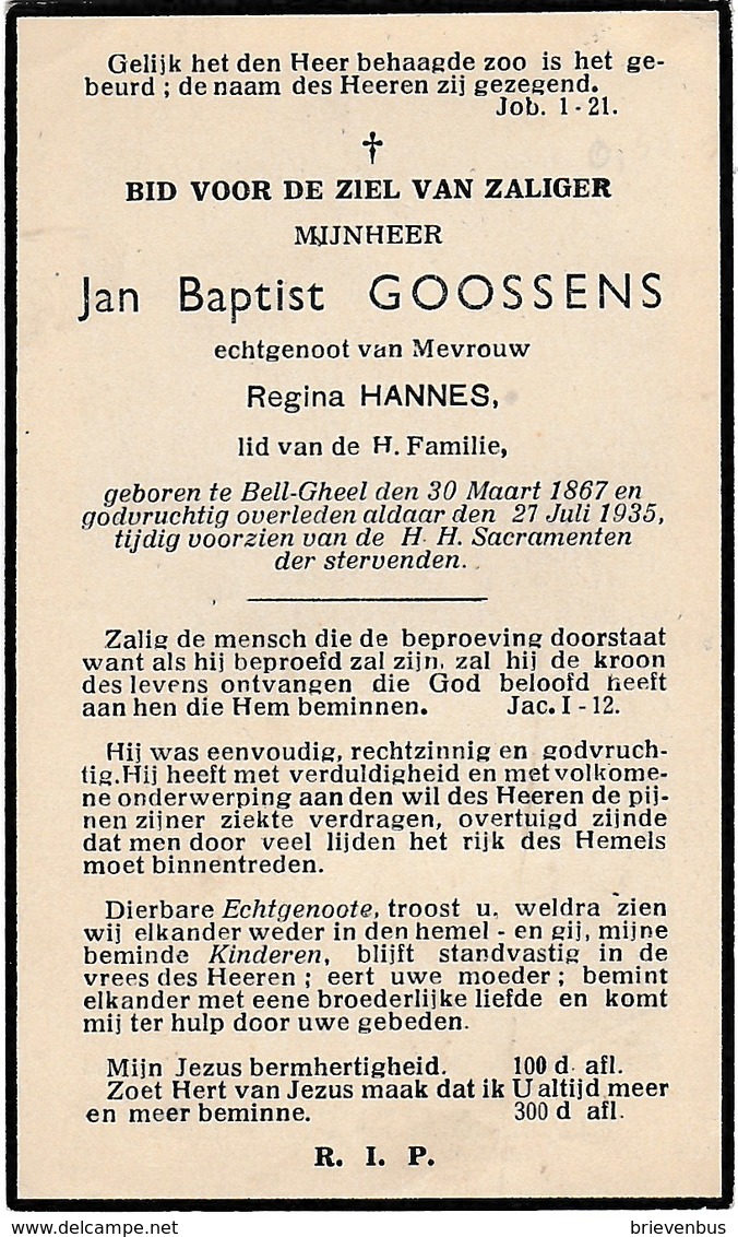 Bell-Geel, Gheel, 1935, Jan Goossens, Hannes - Devotion Images