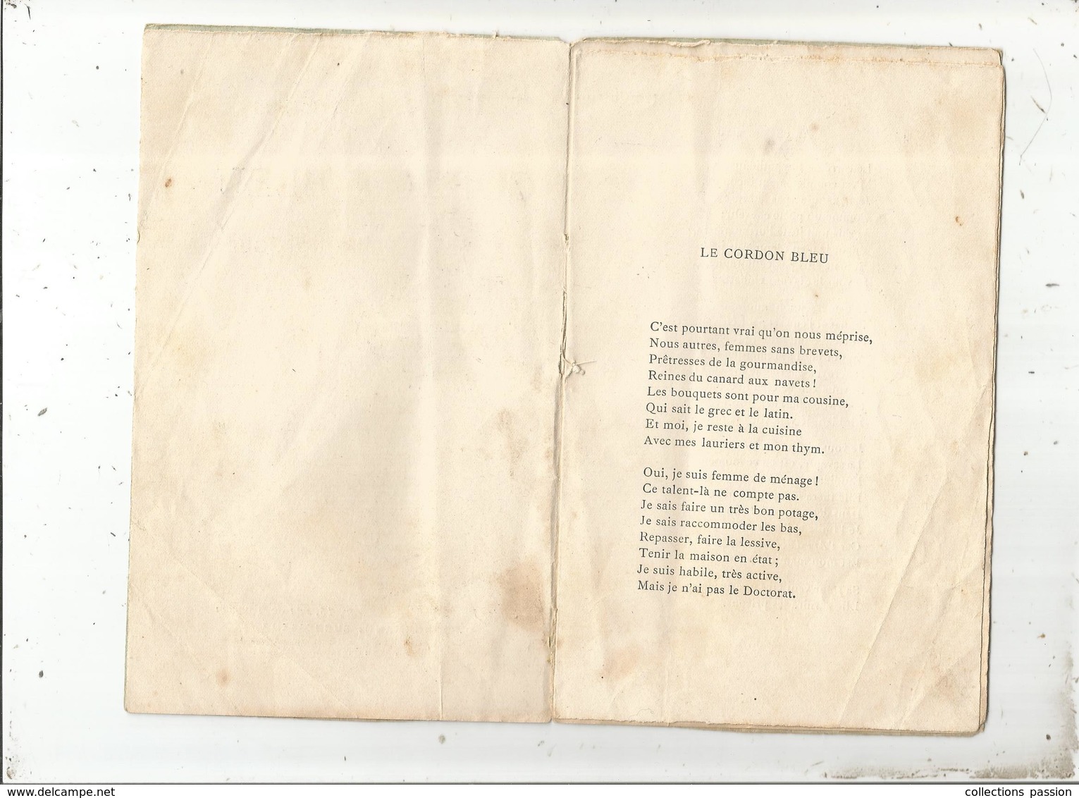 Monologue En Vers Par Lemercier De Neuvville ,Pour Les Jeunes Filles : LE CORDON BLEU , 3 Scans, Frais Fr 1.85 E - Auteurs Français