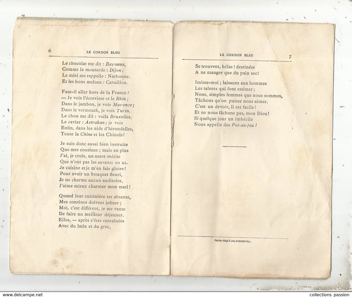 Monologue En Vers Par Lemercier De Neuvville ,Pour Les Jeunes Filles : LE CORDON BLEU , 3 Scans, Frais Fr 1.85 E - Französische Autoren