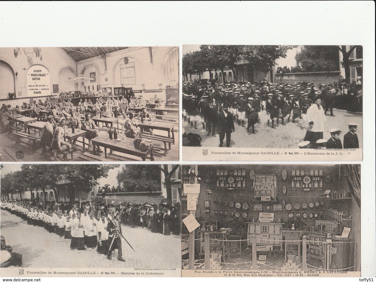 4 CPA;MILITAIRES SALLE REPOS POILUS PALACE,STAND FOIRE C.HENRY J.LITAUDON,FUNÉRAILLES MONSEIGNEUR DADOLLE DIJON (21) - Dijon