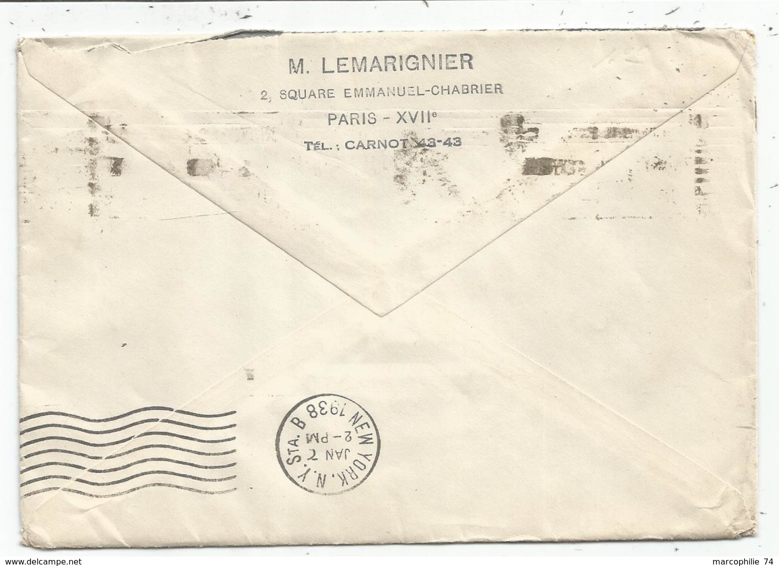 N°357 DEFECTUEUX LETTRE MEC RBV UN FOYER SANS TSF EST UN FOYER SANS JOIE PARIS 26 R FAUB ST DENIS 24 DEC 37 POUR USA - Mechanical Postmarks (Advertisement)