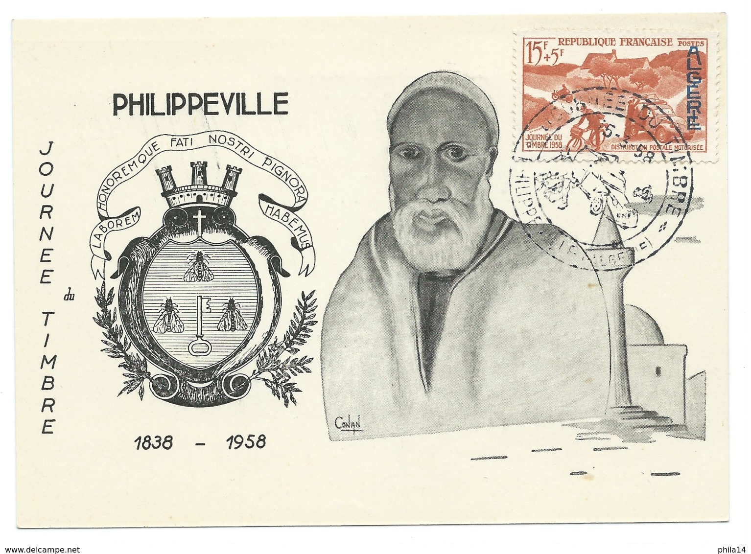 DISTRIBUTION POSTALE MOTORISEE / PHILIPPEVILLE ALGERIE / 1958 /  JOURNEE DU TIMBRE - Briefe U. Dokumente