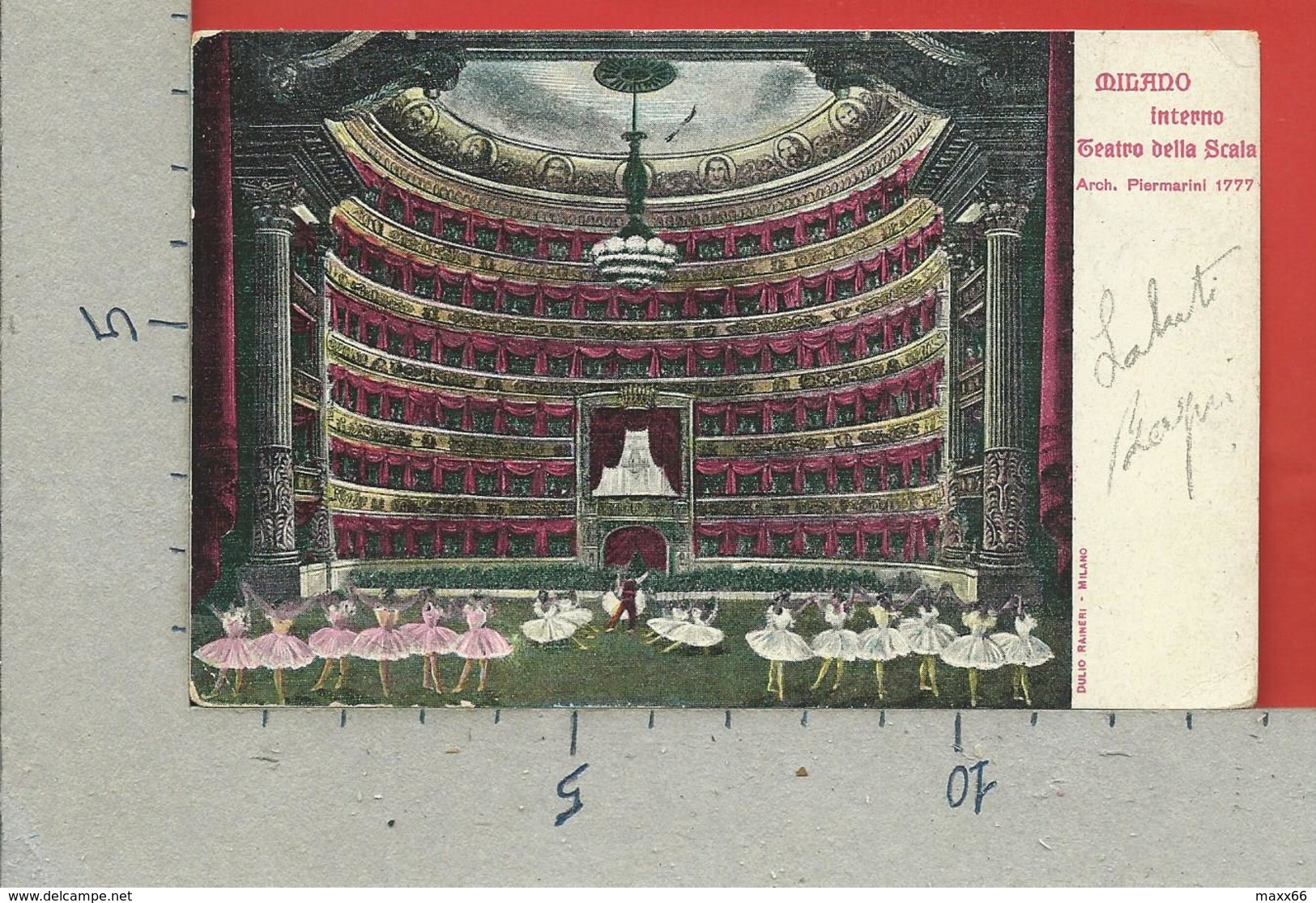 CARTOLINA VG ITALIA - MILANO - Interno Teatro Della Scala - Arch. Piermarini - 9 X 14 - 1908 CARPI TASSATA FRANCIA - Milano