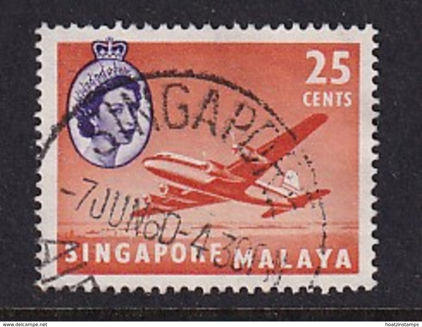 Singapore: 1955/59   QE II - Pictorial - Boat   SG47a    25c   Orange-red & Violet   Used - Singapore (...-1959)