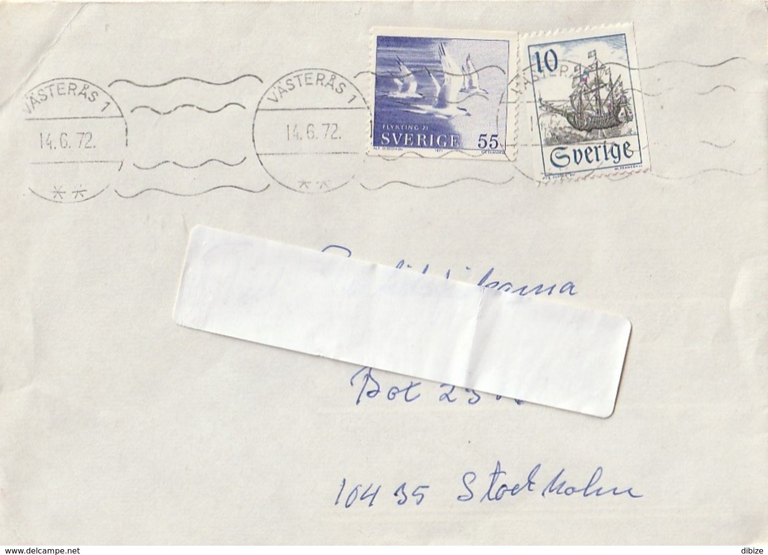 Brev Som Har Cirkulerat. Sverige. 2 Frimärken. 2 Postmärken Av Västerås. 1972. - 1930- ... Coil Stamps II