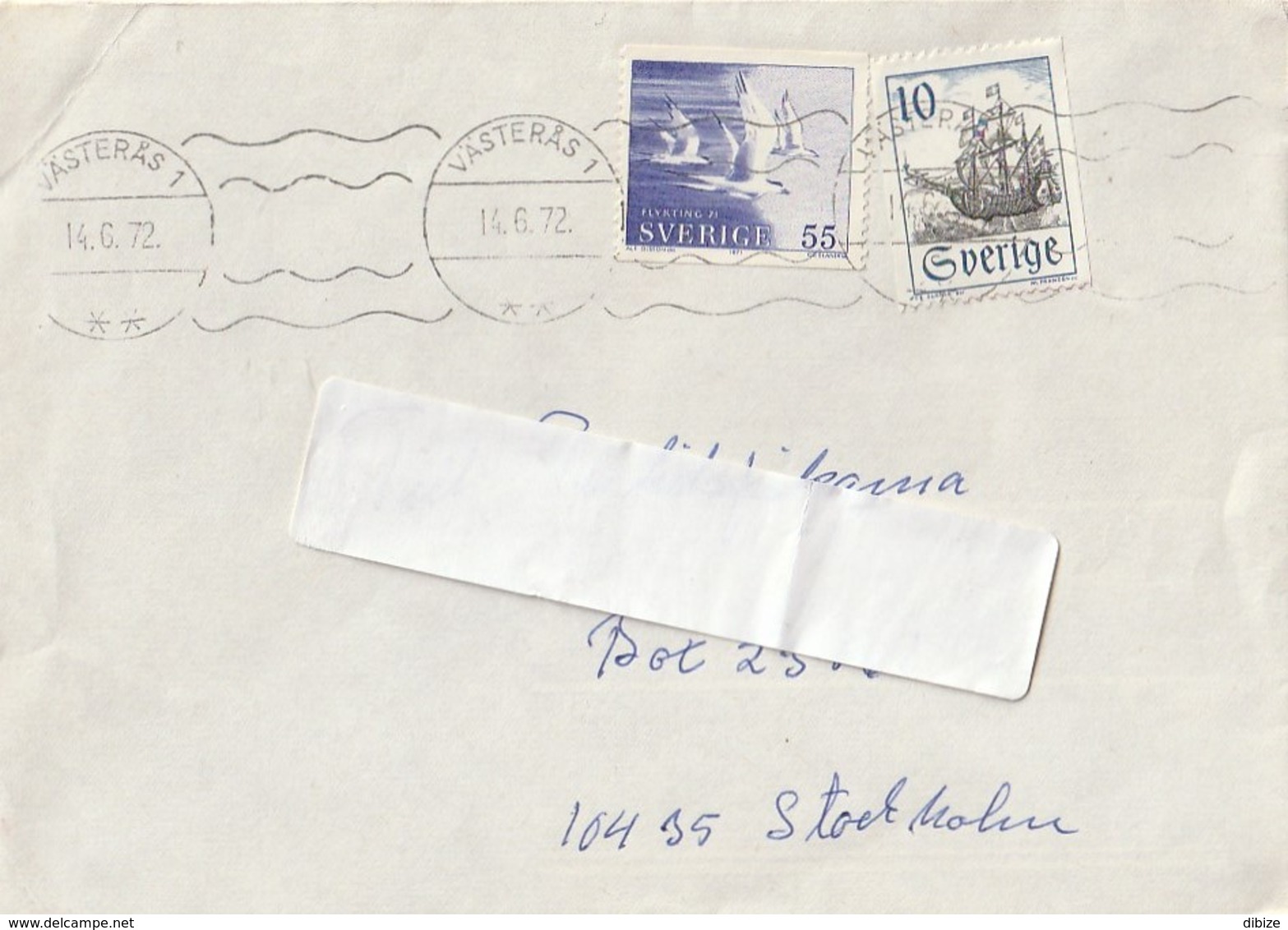 Brev Som Har Cirkulerat. Sverige. 2 Frimärken. 2 Postmärken Av Västerås. 1972. - 1930- ... Francobolli In Bobina II