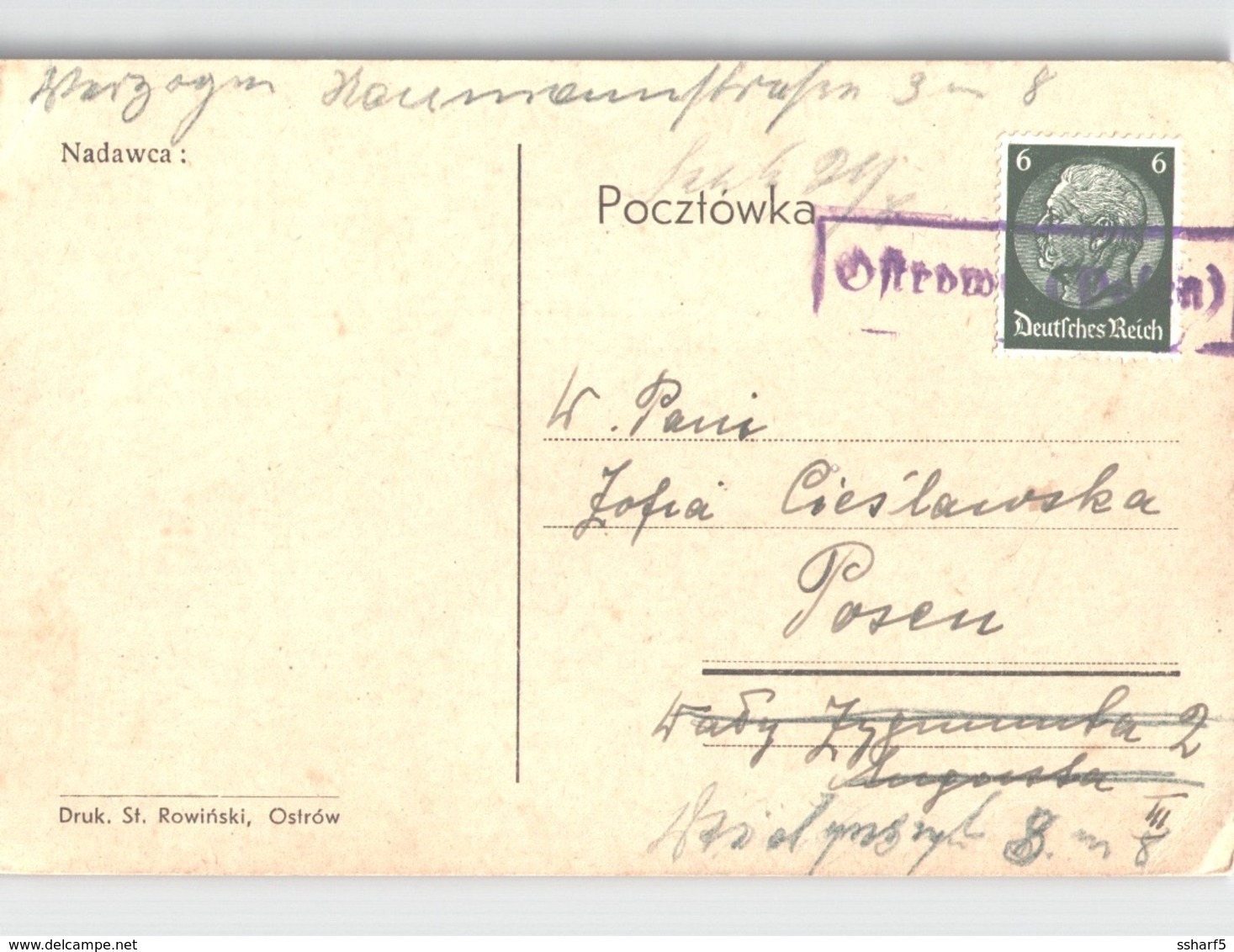 POLEN Kastenstempel OSTROW Auf Hindenburg Briefmarke Violet Boxed Handstamp: OSTROW (Polen) On German Stamp - Briefe U. Dokumente