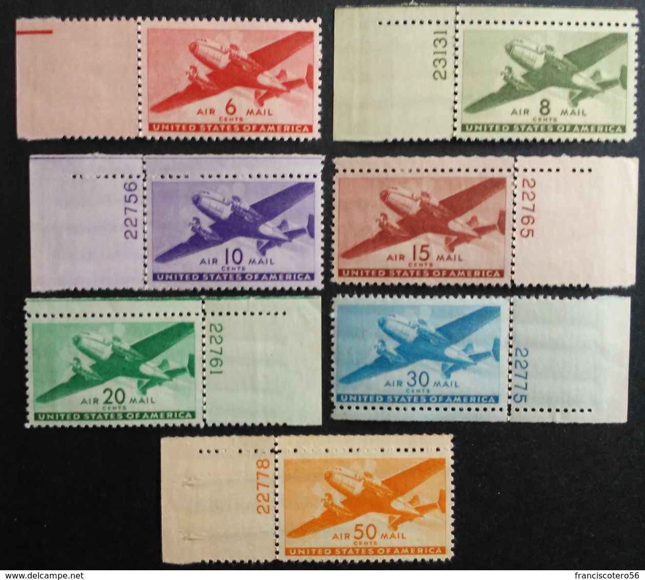 Estados - Unidos: Año. 1941 - 44  Serie, CPTA. 7/Val.  Av. (Bi - Motor). - 2b. 1941-1960 Neufs