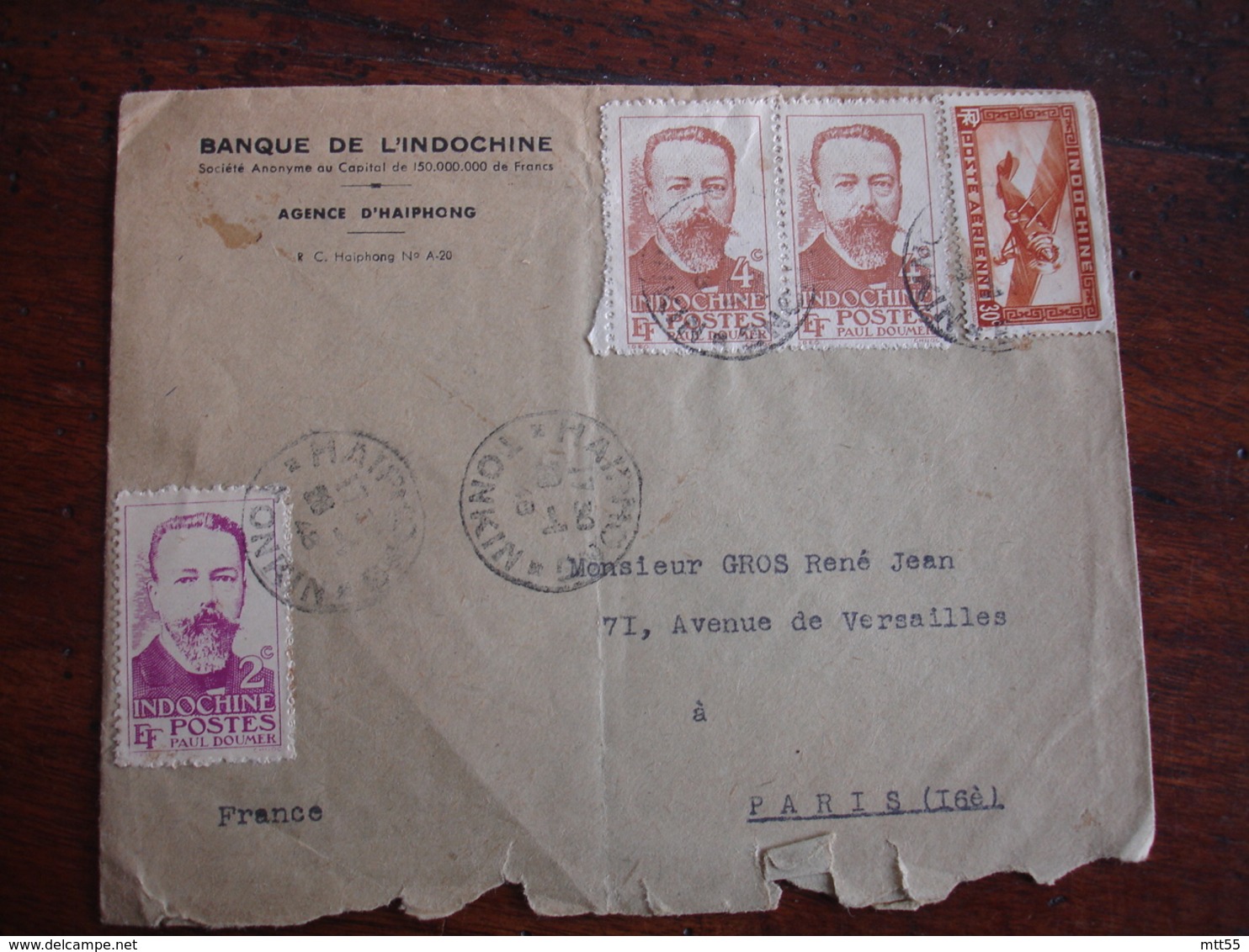 Indochine Francaise Haiphong  Tonkin Lettre 4 Timbre 2 Et 4 C Paul Doumer Viet Nam - Lettres & Documents