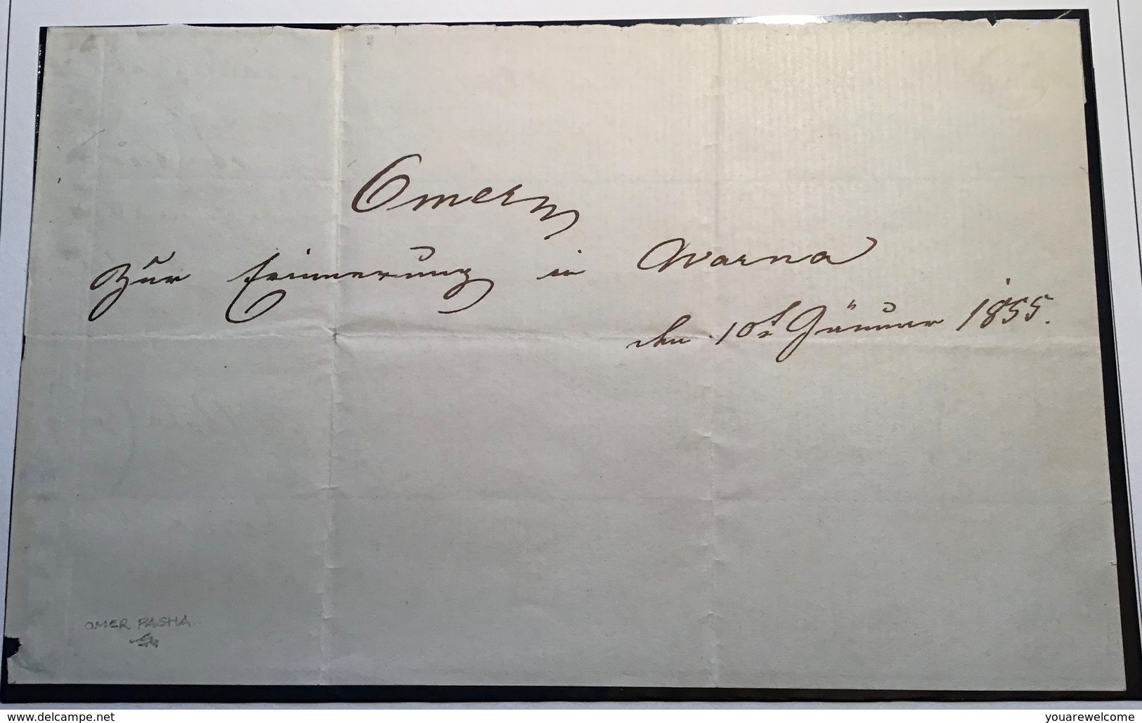 Autograph OMER PASHA (1806-1871)commander In Chief Turkish Army Crimea War, Varna 1855 (Bulgaria Autographe Turkey - ...-1879 Voorfilatelie