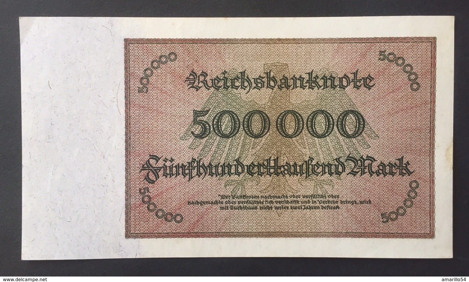 Reichsbanknote 500.000 Mark 1923 Bankfrisch Kassenfrisch ** Mint - 500.000 Mark