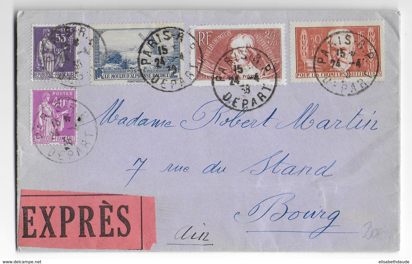 1938 - SUPERBE AFFR. Sur ENVELOPPE EXPRES De PARIS => BOURG (AIN) - Storia Postale