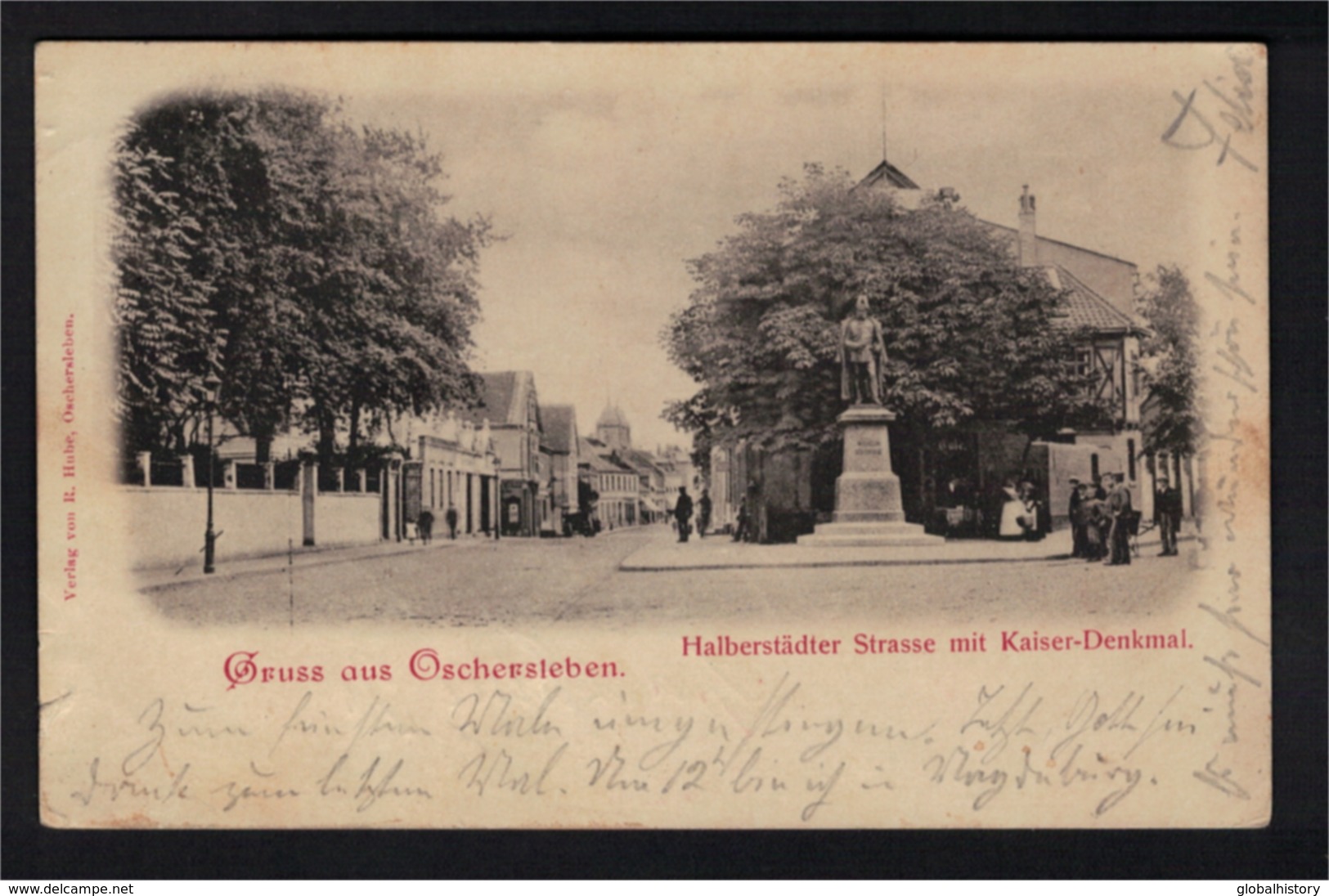 DF1224 - OSCHERSLEBEN - HALBERSTÄDTER STRAßE MIT KAISER DENKMAL - Oschersleben