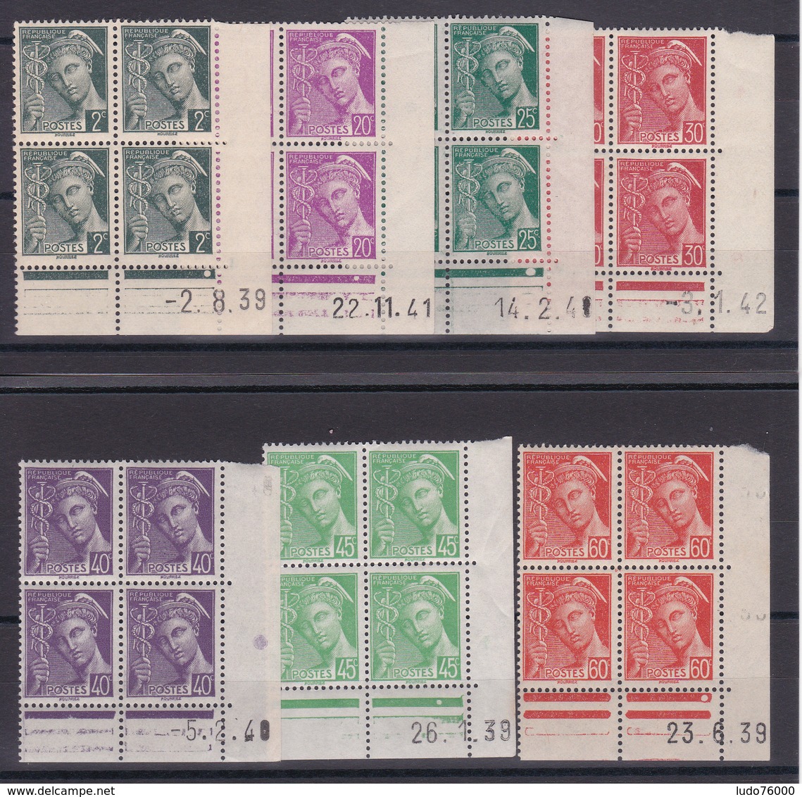 D120/ LOT MERCURE BLOC DE 4 COIN DATE NEUF ** COTE 31€ - Collections