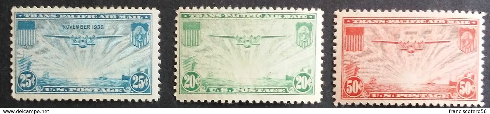 Estados - Unidos: Año. 1935 -37 Serie, CPTA. 3/Val. (Linea, Trans-Pacifico. Hawai-Guan).- (Manila-Hong-Kong). - 1b. 1918-1940 Nuovi