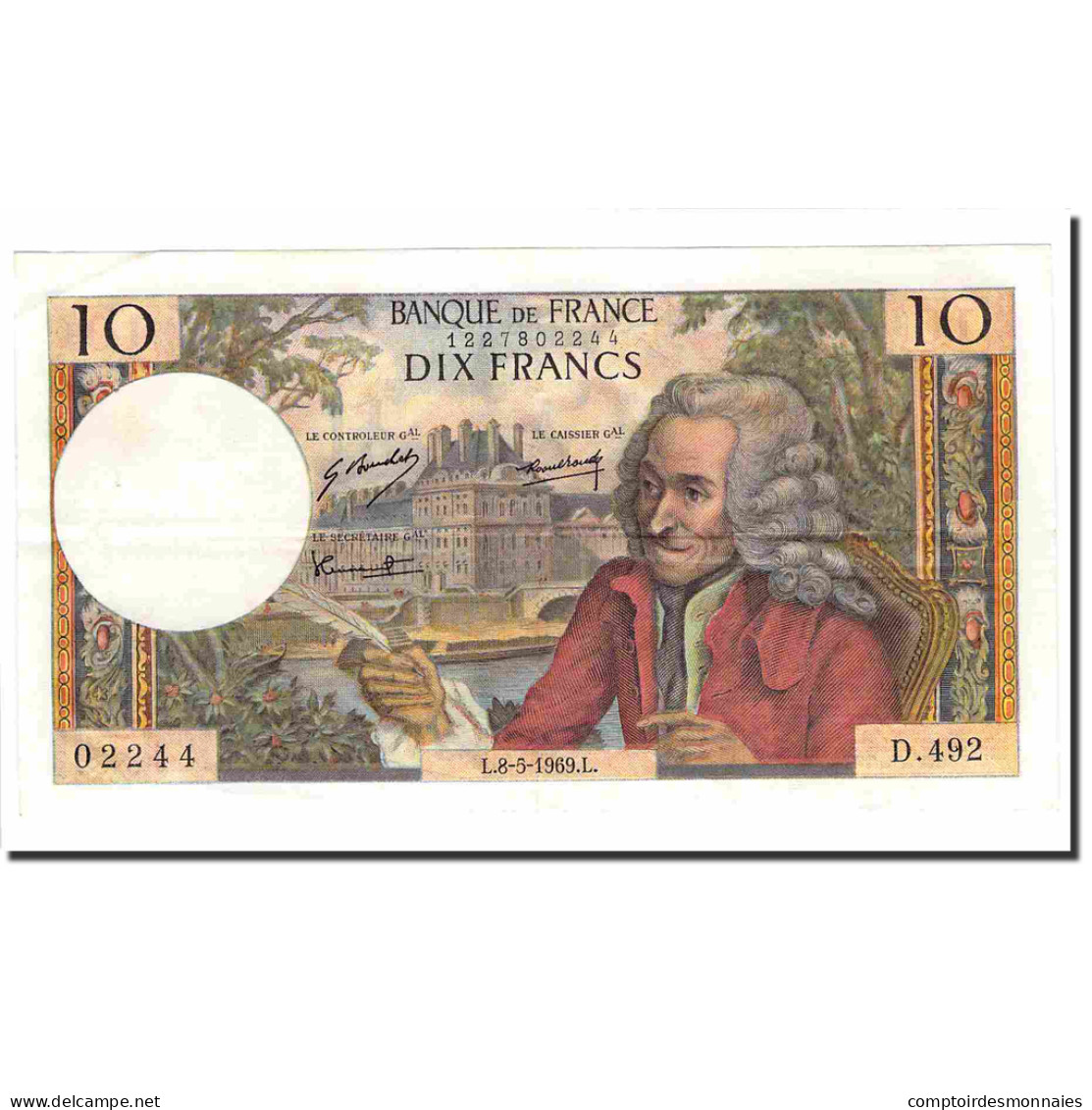 France, 10 Francs, Voltaire, 1969, 1969-05-08, SPL, Fayette:62.38, KM:147c - 10 F 1963-1973 ''Voltaire''