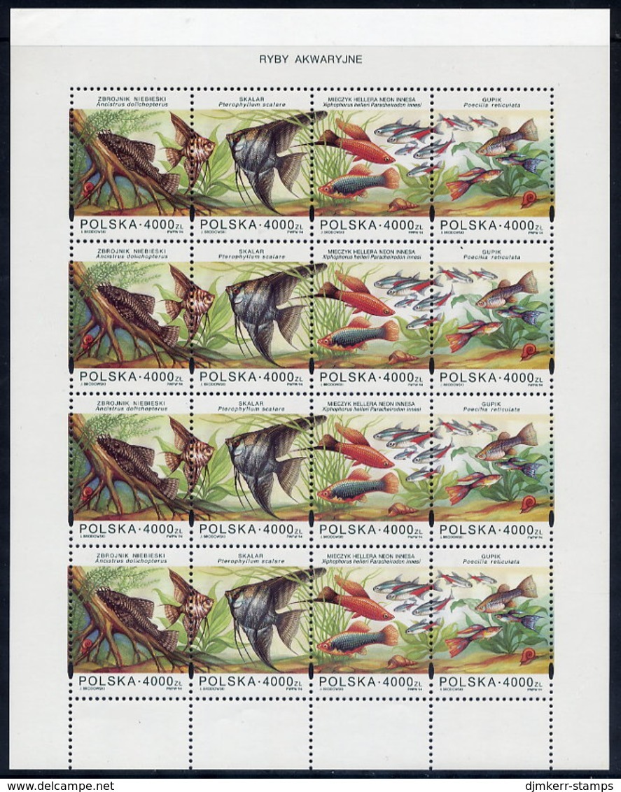 POLAND 1994 Aquarium Fish Sheet MNH / **  Michel 3505-08 - Blocs & Feuillets