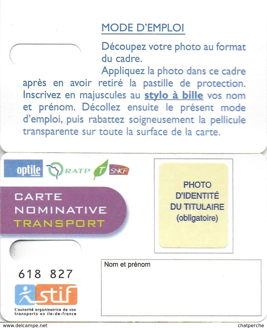 CARTE A PUCE CHIP CARD TRANSPORT NAVIGO DÉCOUVERTE AUTRE PUCE STIF RATP PARIS 75 SEINE + SUPPORT PAPIER NOMINATIVE - Autres & Non Classés