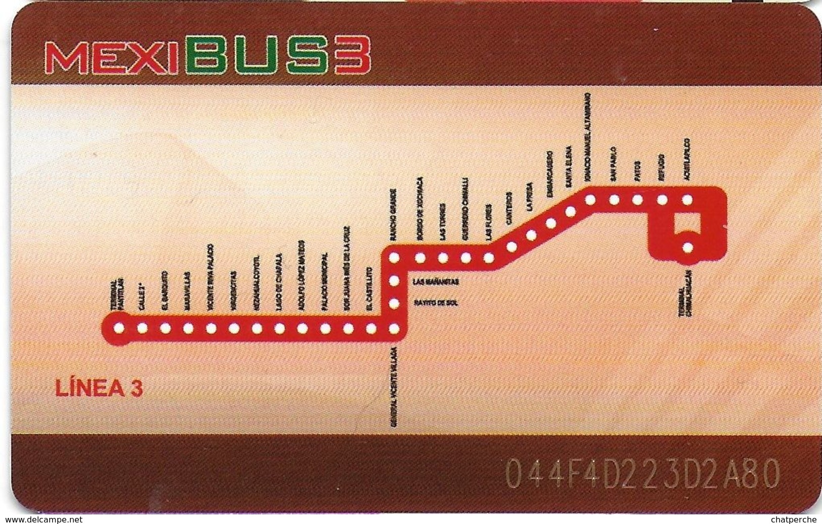 CARTE TRANSPORT TRAMWAY METRO AUTOBUS MEXIBUS 3 MEXIQUE  LIGNE 3 - Autres & Non Classés