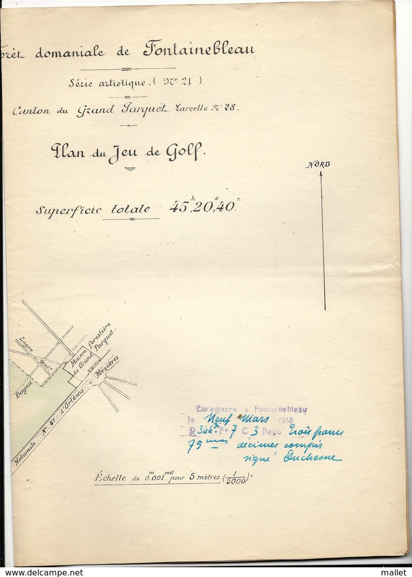 Rare : Plan Du Golf De Fontainebleau, Annexe à L'acte De 1918 - Voir Scans (format A3) - Other Plans