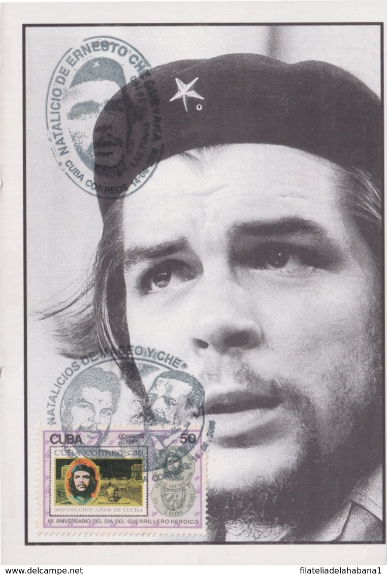 TMA-627 CUBA 2005 MAXIM CARD 1987 ERNESTO CHE GUEVARA RED-BLUE CANCEL MACEO - Cartes-maximum