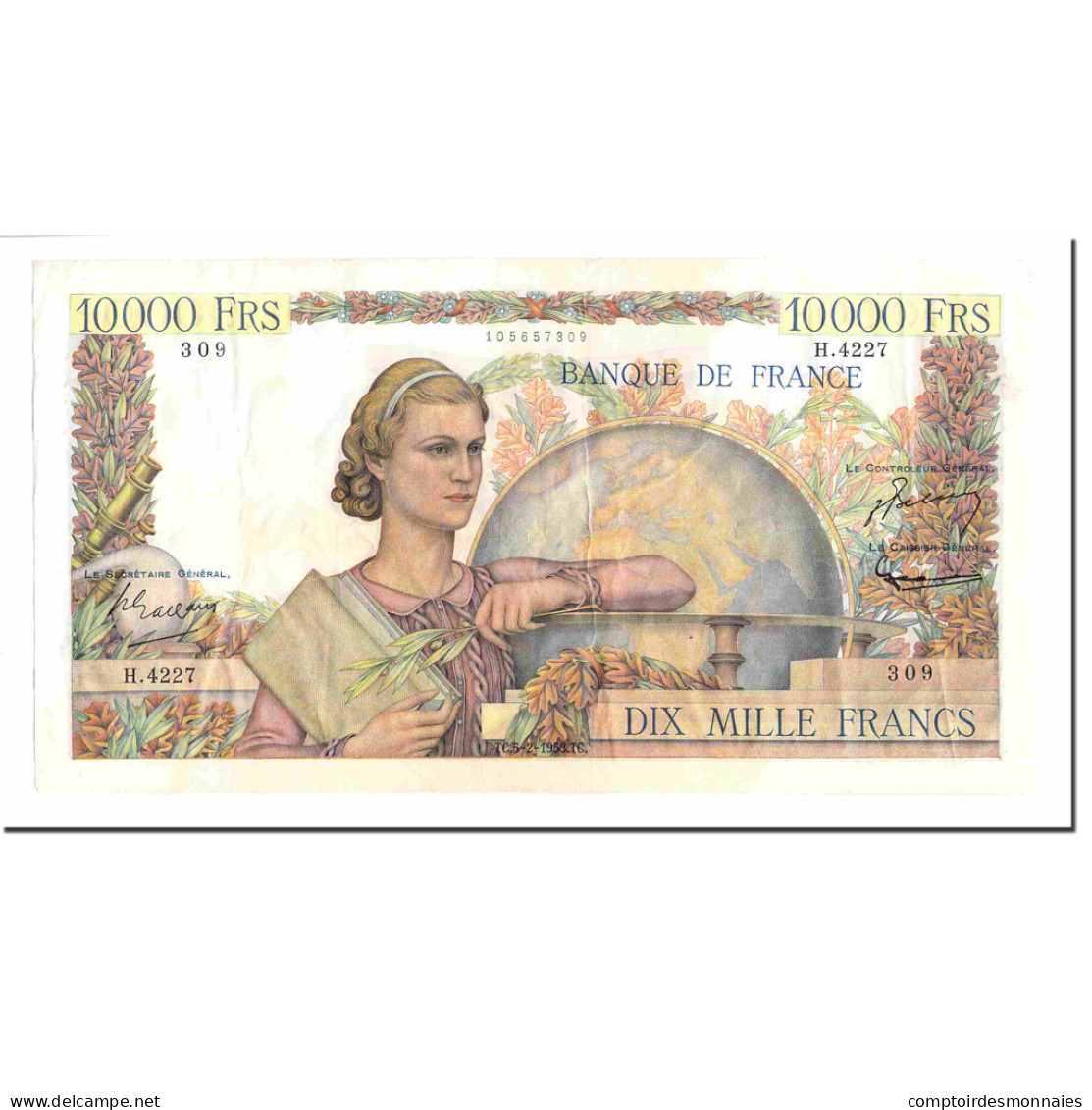 France, 10,000 Francs, Génie Français, 1953, 1953-02-05, TTB+, Fayette:50.63 - 10 000 F 1945-1956 ''Génie Français''